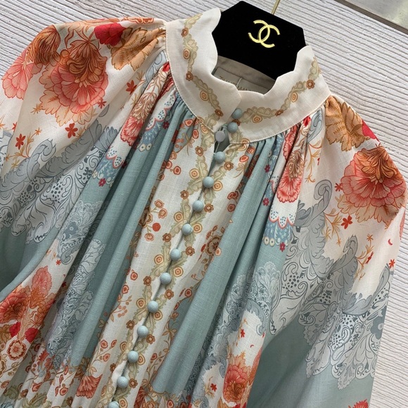 Zimmermann Sage and Coral Floral Tiered Maxi Dress - Picture 3 of 9